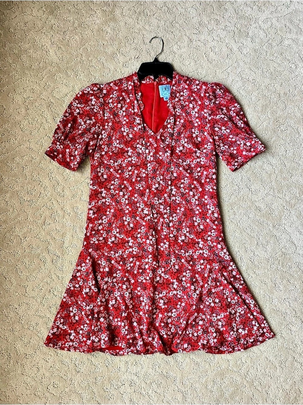 CeCe Floral Short Sleeve Ruffle Hem Dress